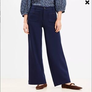 LOFT Palmer Wide Leg Crop Trousers - Navy -  Size 4P